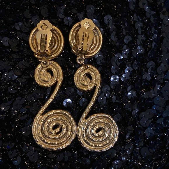 Vintage Graziano earrings - gold dangle clip on signed - Picture 4 of 4